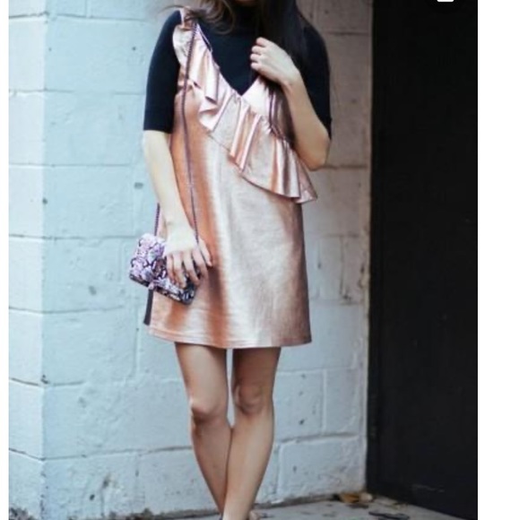 Zara Metallic Ruffle Mini Dress- Rose Gold - Picture 6 of 10